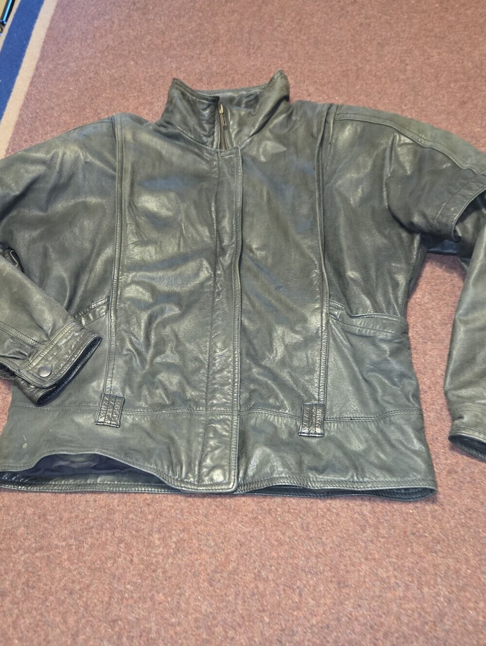Vintage Wendi Q By Saxony Leather Jacket Dark Green 90s Size 11/12